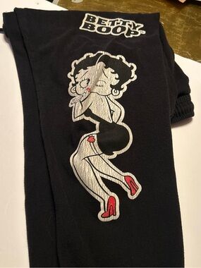 Betty Boop Black Fleece-Lined Pull-On Pants with White Logo